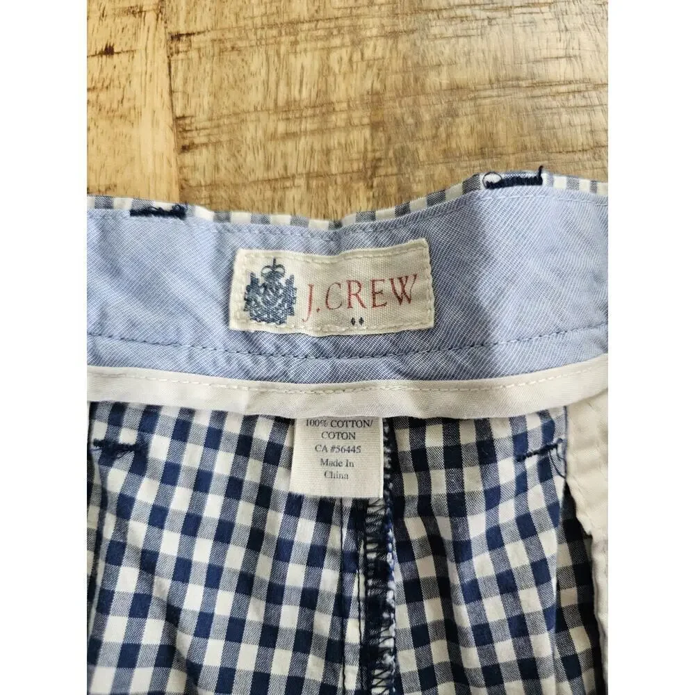 J. Crew‎ Men’s Gingham Check 100% Cotton Flat Front Shorts Size 34 Navy Coastal